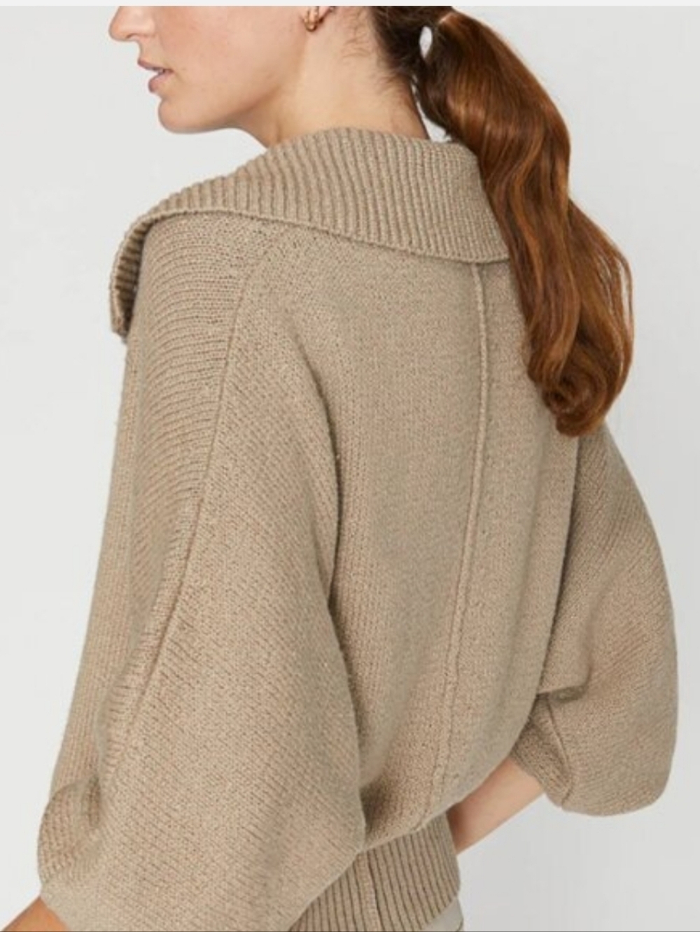 Brochu Walker Sweater Marlowe Taupe Tan‎ Cotton Cropped Henley - Picture 10 of 15